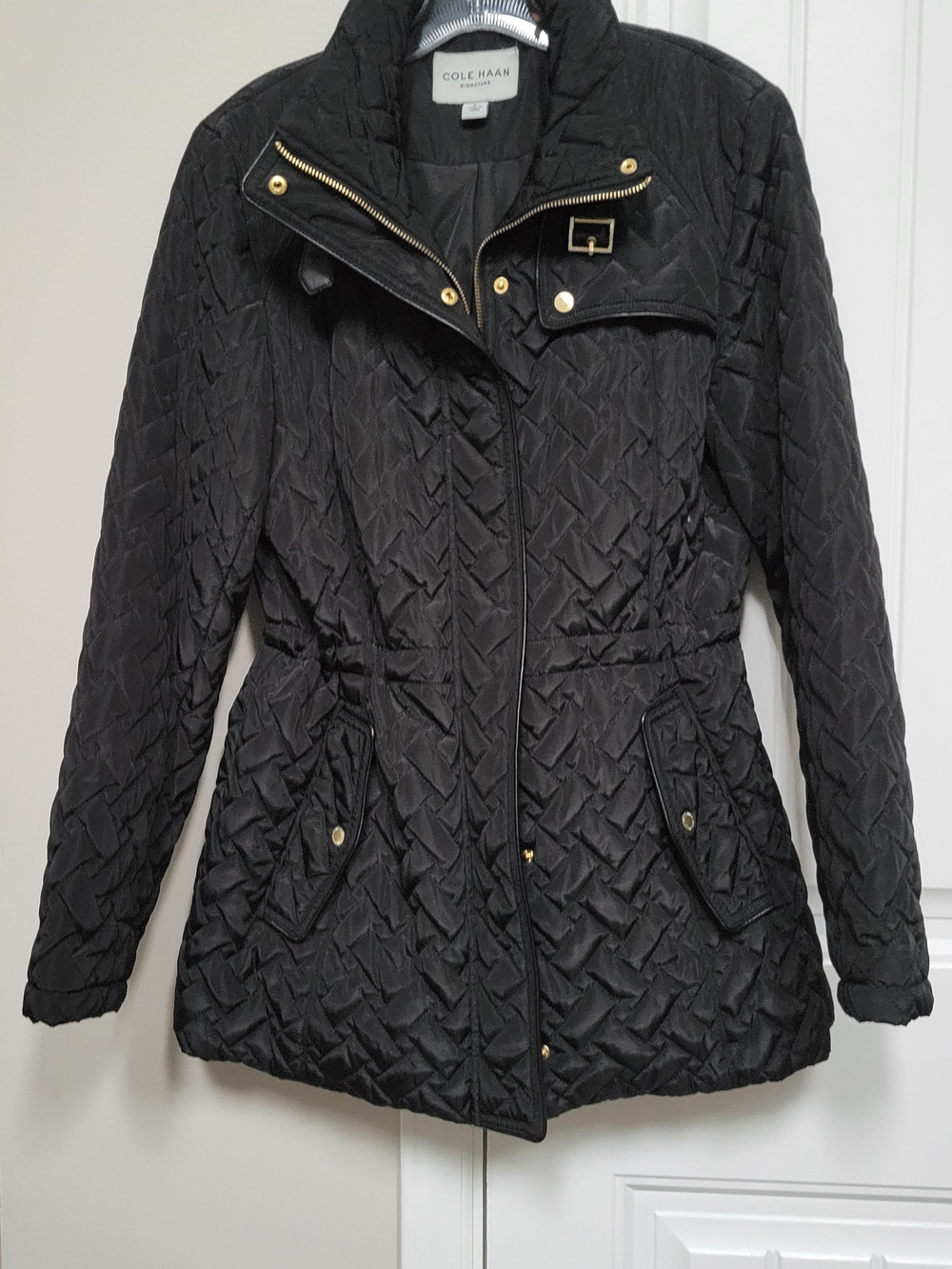 Cole Haan Black Quilted Puffer Jacket with Gold Hardware